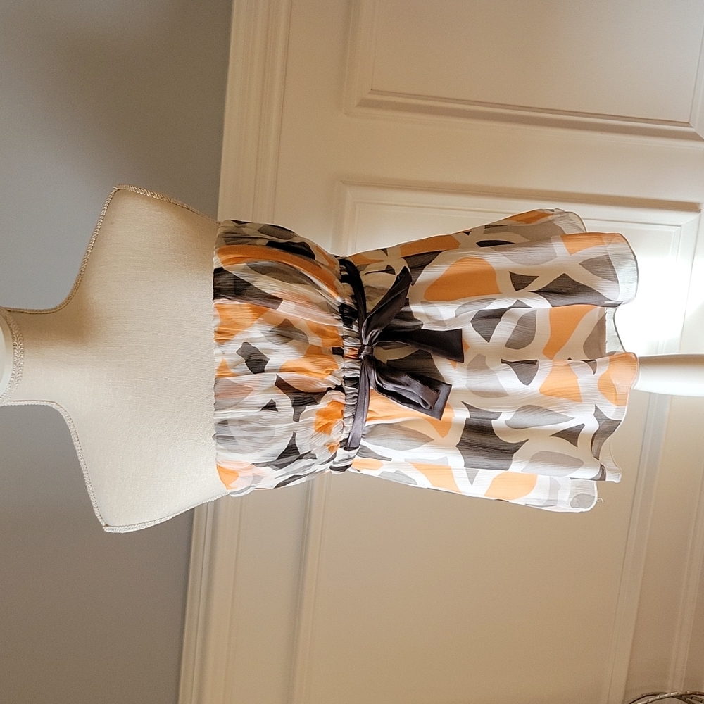 The Limited Babydoll Strapless Silk Top Peach Gray Tie Belt Women Size S